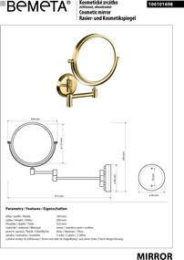 Bemeta Design RETRO zlato: Kozmetické zrkadlo, ø 140 mm, obojstranné - 106101698