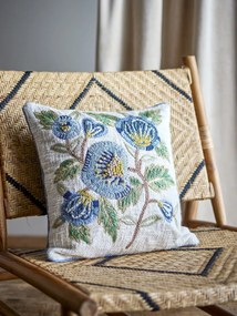 Bloomingville Dekoratívny vankúš s výšivkou Hanna Blue 45 × 45 cm