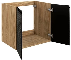 Závěsná skříňka Ocean Nika I s deskou a umyvadlem 60 cm černá/dub olejovaný