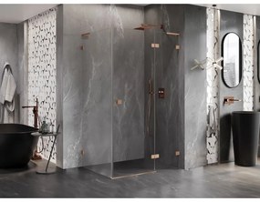 Mexen Lunar, L pravostranný výklopný sprchový kút 95 x 90 cm, 8mm číre sklo, profil medená matná, 834L-095-090-65-00-P
