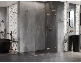 Mexen Lunar, L pravostranný výklopný sprchový kút 95 x 90 cm, 8mm číre sklo, profil medená matná, 834L-095-090-65-00-P