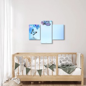 Obraz - Motýľ na kvetoch orchidey, modrý (90x60 cm)