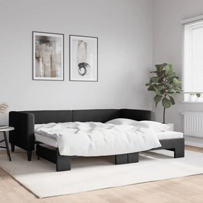 Denná posteľ s rozkladacou posteľou čierna 90x200 cm látka 3196580