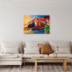 Sklenený obraz - Dedina na pobreží Cinque Terre, Talianska riviéra, moderný impresionizmus (70x50 cm)
