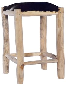 Barová stolička, pravá kozia koža a tíkový masív