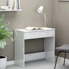 Písací stôl, lesklý biely 80x40x75 cm, drevotrieska