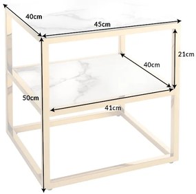 Dizajnový odkladací stolík Latrisha 45 cm bielo-zlatý - vzor mramor