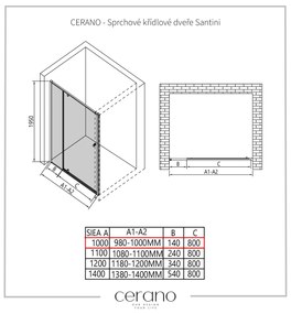 Cerano Santini, krídlové sprchové dvere 100x195 cm, 6mm číre sklo, čierny profil, CER-CER-428689