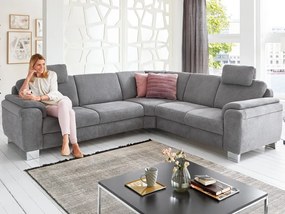 Rohová sedacia súprava s kreslom Omaha, šedá látka, s funkciami