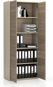 PLAN Kancelárska policová skriňa s dverami LAYERS, 800 x 400 x 1905 mm, dub prírodný / dub morený