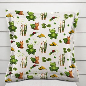 Biante Detská bavlnená obliečka na vankúš s lemom Sandra SA-609 Žabky a slimáky na bielom 50 x 60 cm