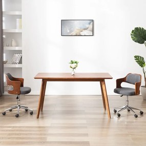 Otočná jedálenská stolička, sivá, ohýbané drevo a látka