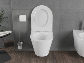 Mexen Rico, závesná WC misa 490x360x370 mm, Rimless Tornádo + WC sedadlo z duroplastu, biela lesklá, 30720500T