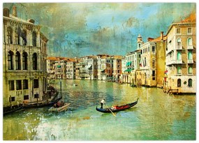 Sklenený obraz - Benátsky kanál a gondoly (70x50 cm)