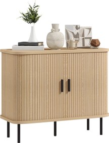 HOMCOM Vintage Komoda s 2 Posuvnými Dverami a Priestorom pre Obývaciu Izbu, Kuchyňu, Jedáleň 90x40x75 cm Dub | Aosom