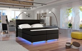 Posteľ Boxspring Amadeus + LED 200x180, čierna (koženka - bao 08)
