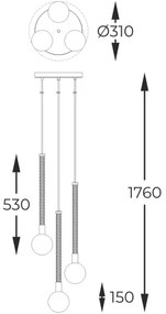 Zuma Line P0583-03B-2GHF - Luster na lanku MIDA 3xG9/6W/230V mosadz