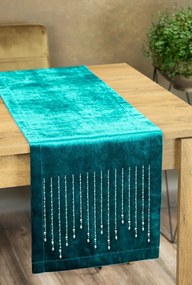 Dekorstudio Behúň na stôl ROYAL 3 z lesklého zamatu s kamienkami v tmavotyrkysovej farbe Rozmer behúňa (šírka x dĺžka): 35x140cm
