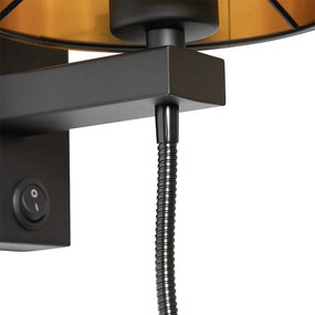 Nástenná lampa čierna s flexibilným ramenom a zlatým tienidlom 15 cm - Brescia