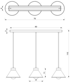 Luster na lanku DEMET 3xE27/60W/230V čierna/zlatá