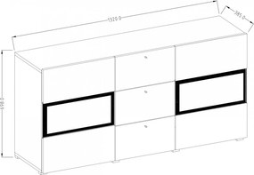 Komoda so zásuvkami Baros 26 - 132 cm - Dub artisan / šedý mat