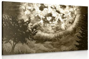 Obraz žiarivý mesiac na nočnej oblohe v sépiovom prevedení - 60x40