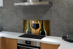 Sklenený obklad do kuchyne 2 fľaše poháre na víno 140x70 cm