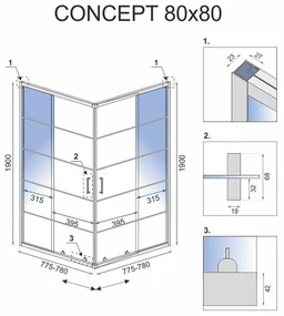 Rea Concept, sprchovací kút 80x80x190 cm, čierny profil + čierna sprchová vanička Savoy, KPL-K1004