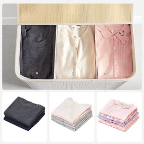 Bambusový kôš na bielizeň 150 L, 3 priehradky, biely