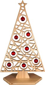 AMADEA Drevená dekorácia strom na podstavci geometrický s guľami, 110 x 65 cm, český výrobok