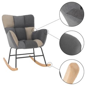 Dizajnové hojdacie kreslo, patchwork/sivá/béžová, KEMARO
