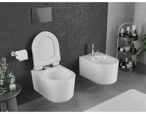 Mexen Sofia, závesná WC misa 490x360x355 mm, Rimless Tornádo + WC sedadlo z duroplastu, biela lesklá, 30540100T