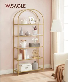 Sklenený 5-úrovňový regál s oblúkovým dizajnom, zlatý rám