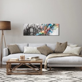 Obraz - Priemyselný život (s hodinami) (90x30 cm)
