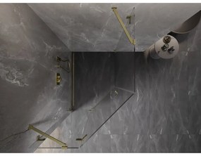 Mexen Lunar, Päťuholníkový sprchový kút Mexen Lunar s výklopným ľavým oknom 80 x 100 cm, 8mm číre sklo, zlatý matný profil, 831-080L-100P-55-00-L