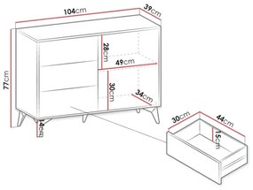 Komoda DIAMOND 77x104 cm čierna/dub evoke