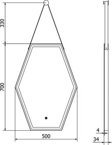 Mexen Orla, LED kúpeľňové zrkadlo s podsvietením a čiernym rámom 50x70 cm, 6000K, ochrana proti zahmlievaniu, 9815-050-070-611-70