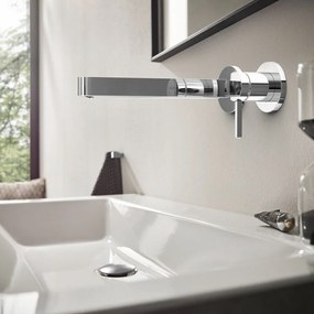 HANSGROHE Finoris 2-otvorová páková umývadlová batéria pod omietku, pre nástennú montáž, s rozetami, výtok 228 mm, chróm, 76050000