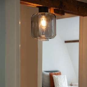 Dizajnové stropné svietidlo čierne s dymovým sklom - Qara