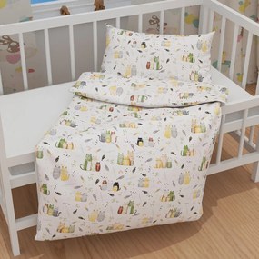 Biante Detské bavlnené posteľné obliečky do postieľky Sandra SA-652 Mačací svet zeleno-žltý na bielom Do postieľky 90x130 a 40x60 cm