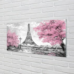 Obraz na skle Paris jarný strom 100x50 cm