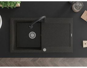Mexen Leo, 1-komorový granitový drez 900x500x190 mm a drezová batéria Elia, čierna-zlatá metalíza, 6501-75-670101-70