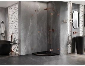 Mexen Lunar, päťuholníkový sprchový kút s pravým sklonom 90 x 90 cm, 8mm číre sklo, profil ružové zlato, 831-090P-090L-60-00-P