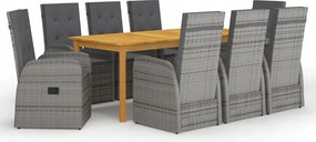 vidaXL 9-dielna záhradná jedálenská súprava, sivá