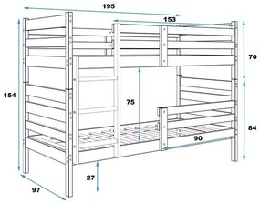 Poschodová posteľ ERIK 2v1, rozmer 90x190 cm
