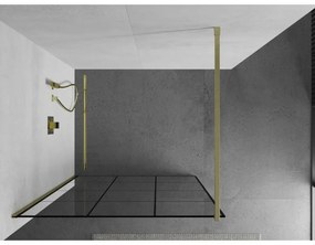 Mexen Kioto, sprchová zástena Walk-In 100 x 200 cm, 8mm číre sklo čierny vzor, zlatý matný profil, 800-100-101-55-77