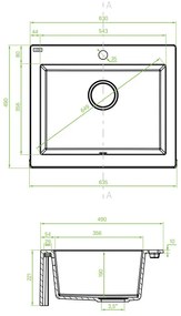 Laveo Komodo, 1-komorový granitový drez 635x490x221 mm, biela, LAV-SBK_610T