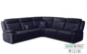 Kožená sedacia súprava CONTINENTAL rohová s funkciou relax, elektrické, tm. modrá (navy 325)