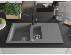 Mexen Matias, granitový drez 900x505x200 mm, 1,5-komorový a drezová batéria Carla, šedá, 6502-71-670700-70