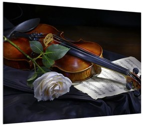 Obraz ruže a huslí (70x50 cm)